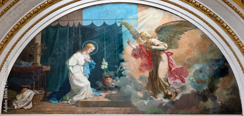 VALENCIA, SPAIN - FEBRUAR 17, 2022: The painting of Annunciation in the church Basilica Sagrado Corazon from 20. cent. photo