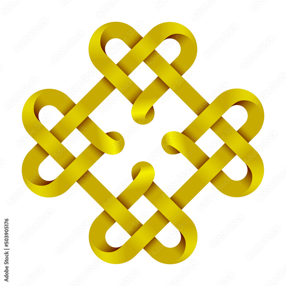 Symbol of four hearts made with golden mobius stripes intertwined as a celtic knot. Symbol of four hearts made with golden mobius stripes intertwined as a celtic knot.
