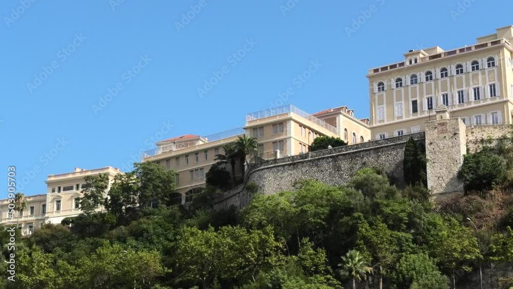 Close up low angle perspective of Monaco Ville Close up low angle perspective of Monaco Ville