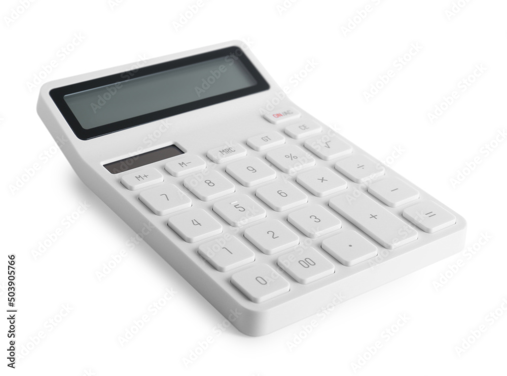 Modern calculator on white background. School stationery Modern calculator on white background. School stationery