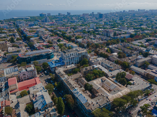 Fototapeta Naklejka Na Ścianę i Meble -  Panoramic view of Odessa city center, Ukraine. City landscape, top view. Black Sea. warm summer day