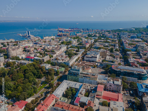 Panoramic view of Odessa city center  Ukraine. City landscape  top view. Black Sea. warm summer day