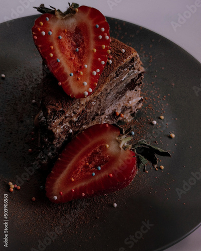 chocolate cake with strawberries