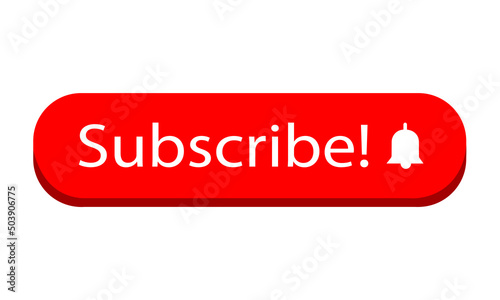 Flat subscribe button with ring bell isolated on white background. Subscribe banner design template with red flat Subscribe video or channel button and hand.