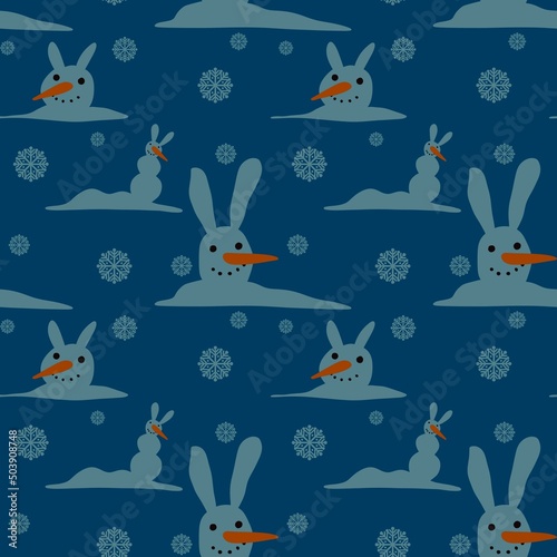Winter seamless snowman rabbit pattern for fabrics and packaging and gifts and cards and kids and wrapping paper © Tetiana
