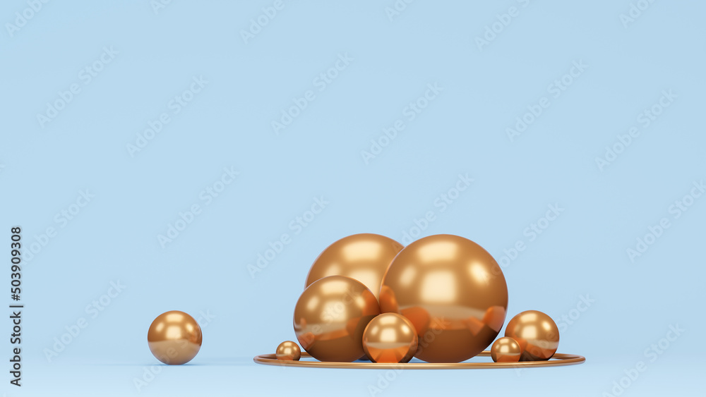 Obraz premium golden spheres on blue background, 3d render