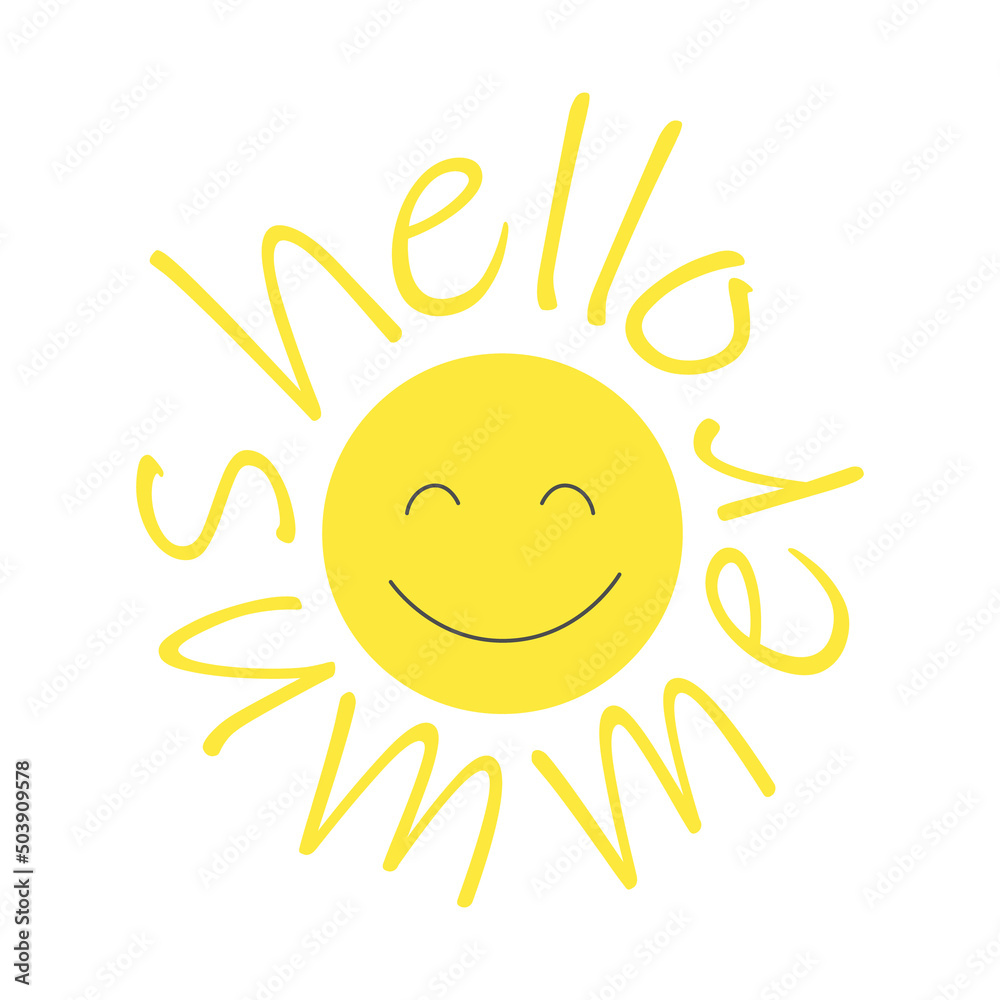 Hello summer happy and smiling sun smile symbol