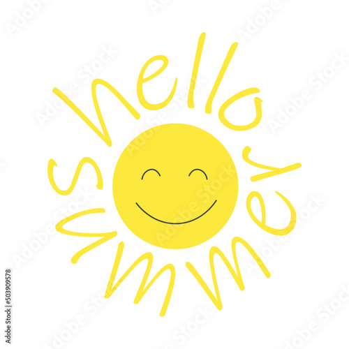 Fototapeta Naklejka Na Ścianę i Meble -  Hello summer happy and smiling sun smile symbol