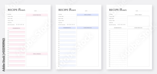 Recipe Planner Template. Recipe Card Template Design. Printable Planner Templates. Recipe card template set.