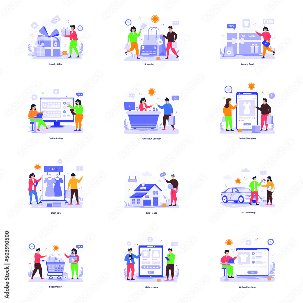 Trendy Set of Loyalty Flat Illustrations Trendy Set of Loyalty Flat Illustrations