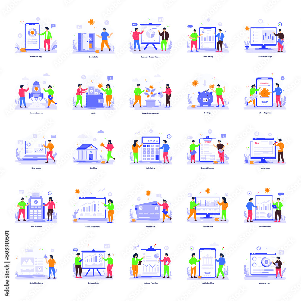 Collection of Finance and Business Flat Illustrations 