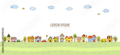 Hand drawn houses and trees. cute illustration for background