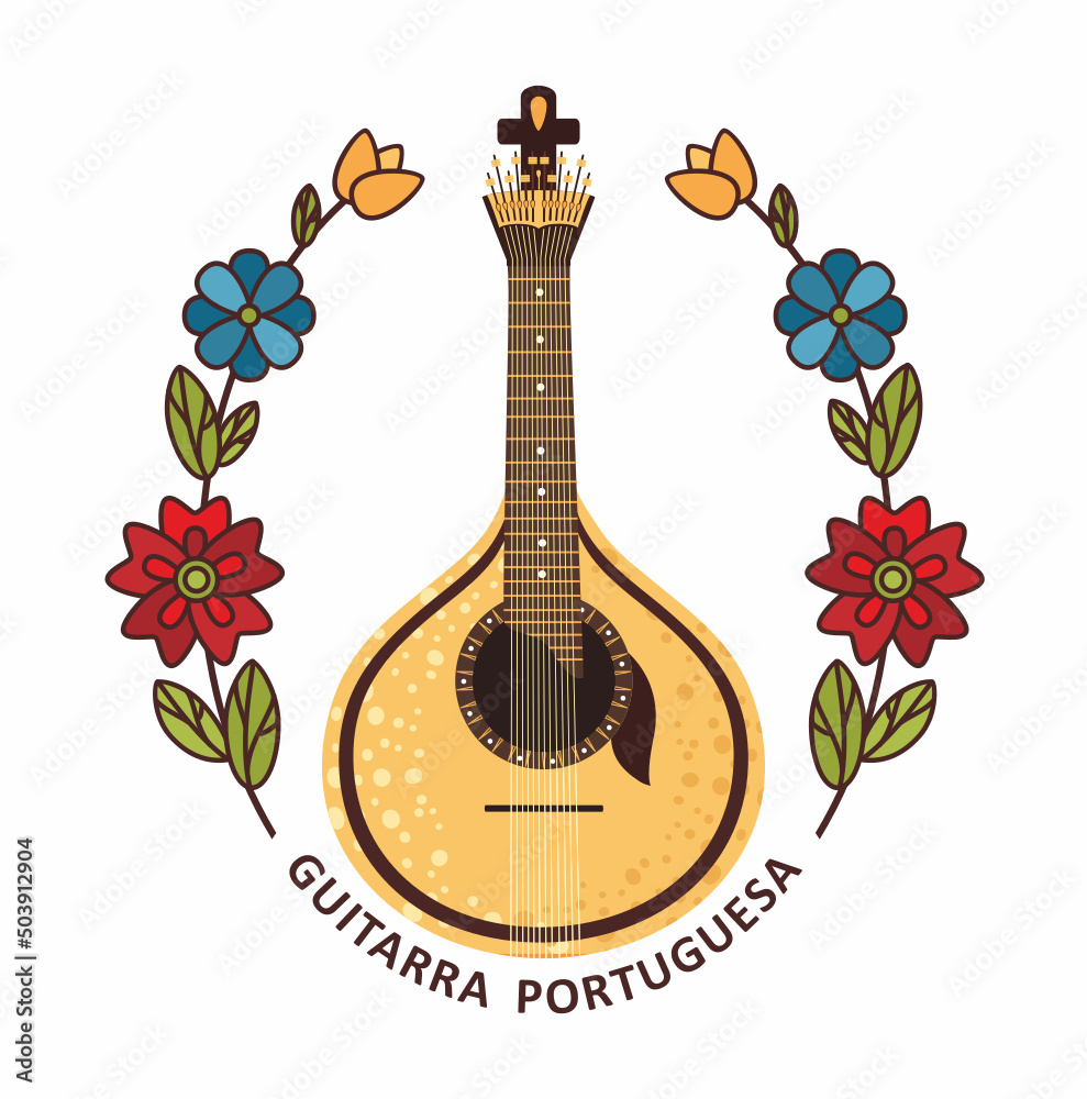 Guitarra Portuguesa ancient Fado folk musical instrument in Portugal.  Portuguese guitar. Vector illustration. Vector illustration  Stock-Vektorgrafik | Adobe Stock