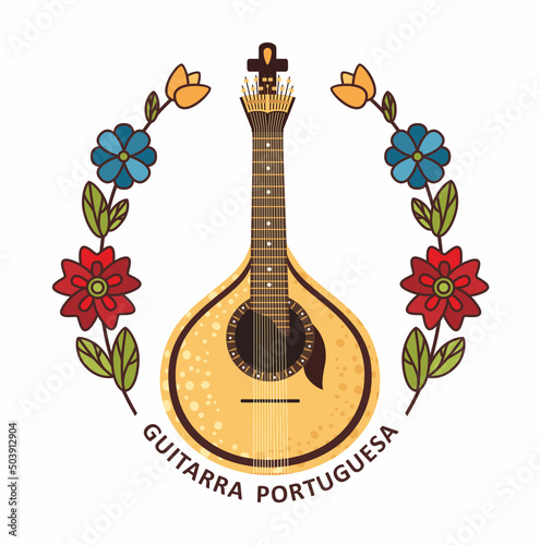 Guitarra Portuguesa ancient Fado folk musical instrument in Portugal. Portuguese guitar. Vector illustration. Vector illustration photo