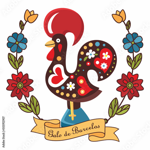 The colorful rooster Galo de Barcelos Portuguese Rooster. Portugal souvenir
