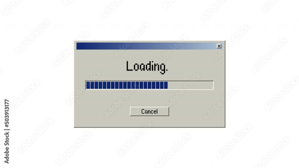 Loading data window with progress bar animation. Retro style. Motion graphics