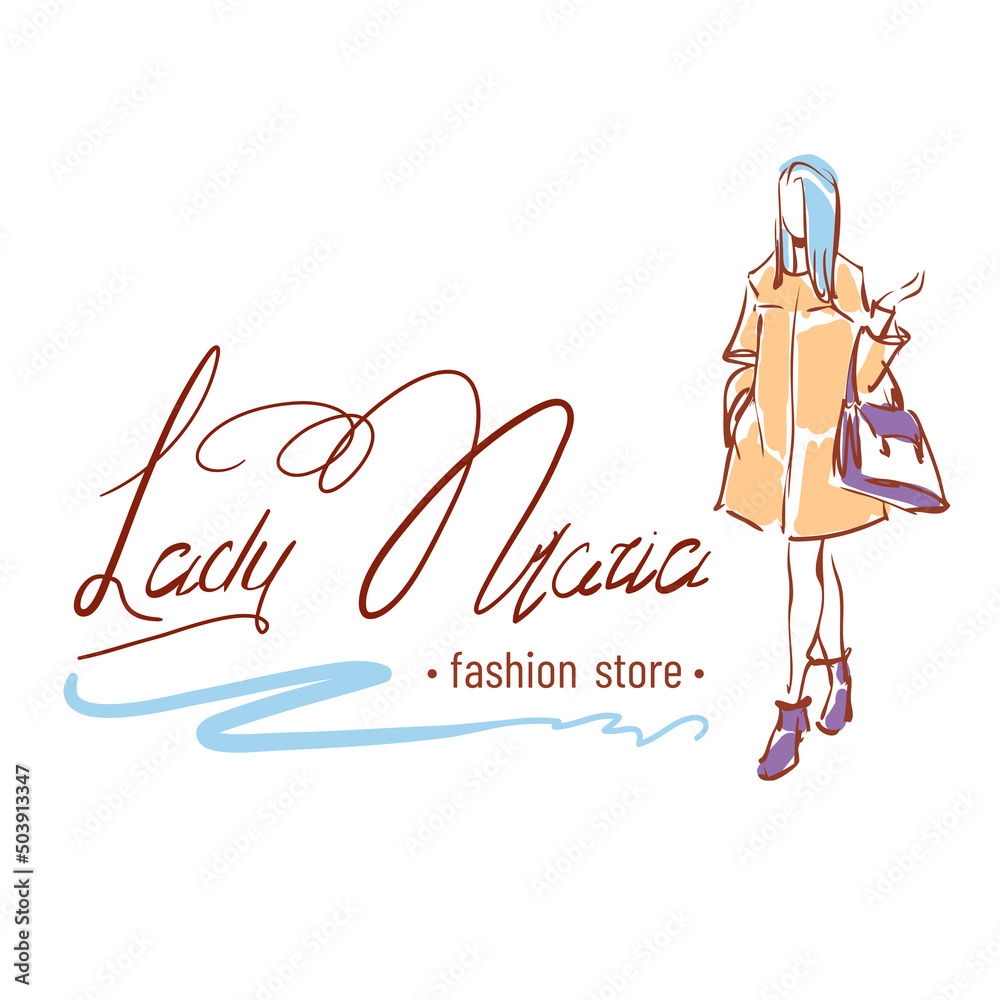 Logo Fashion scribble art illustration, outline silhouette, contour line