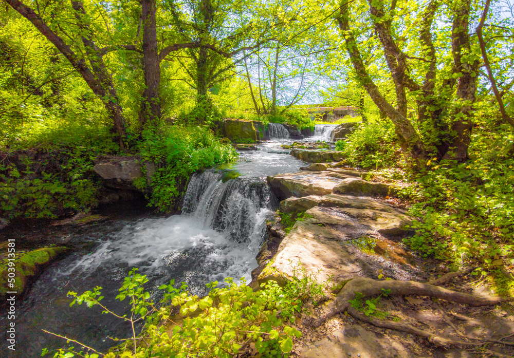 Obraz premium Mazzano Romano (Rome, Italy) - Waterfalls of Monte Gelato in the Regional park of Valle del Treja, province of Rome, with suggestive trekking paths