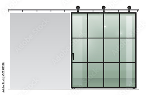 Large glass sliding door in loft style