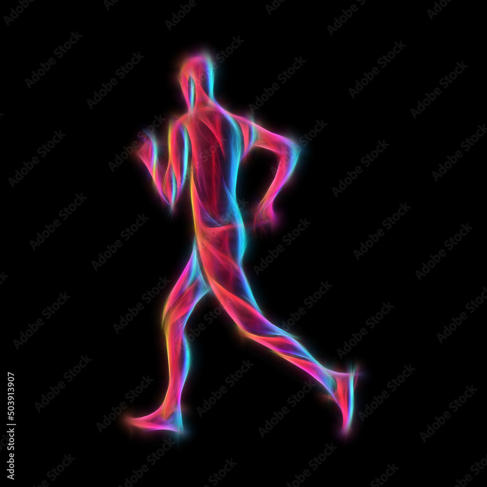 Runner or jogging. Abstract neon glow silhouette of runnig man