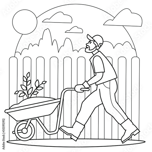 Coloring farmer spring