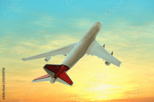 View of airplane in beautiful sky. Travel concept