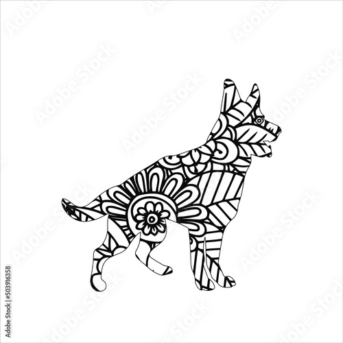 illustration of a Dog . Mandala animal coloring page with Dog , Dog Mandala coloring page Unicorn Mandala Vector Line Art Style, Beautiful Horse Jump. Vector illustration.