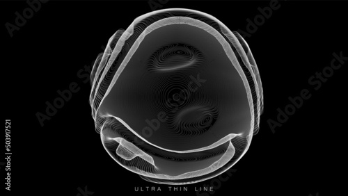 Ultra thin line fluid geometry. Dynamic vector distorted spheres.