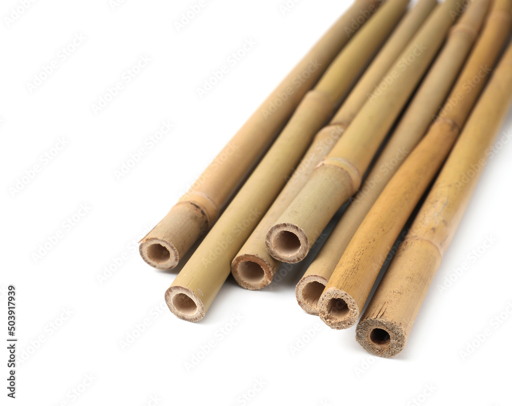 Pile of dry bamboo sticks on white background Pile of dry bamboo sticks on white background