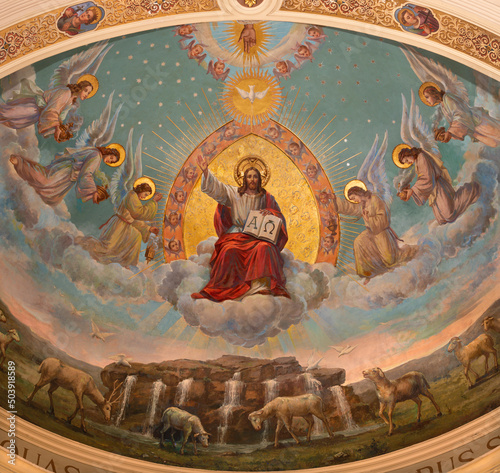 BARI, ITALY - MARCH 3, 2022: The fresco of Jesus the Teacher as the well of life in the church Chiesa San Ferdinando by Nicola Colonna (1862 -1948). photo