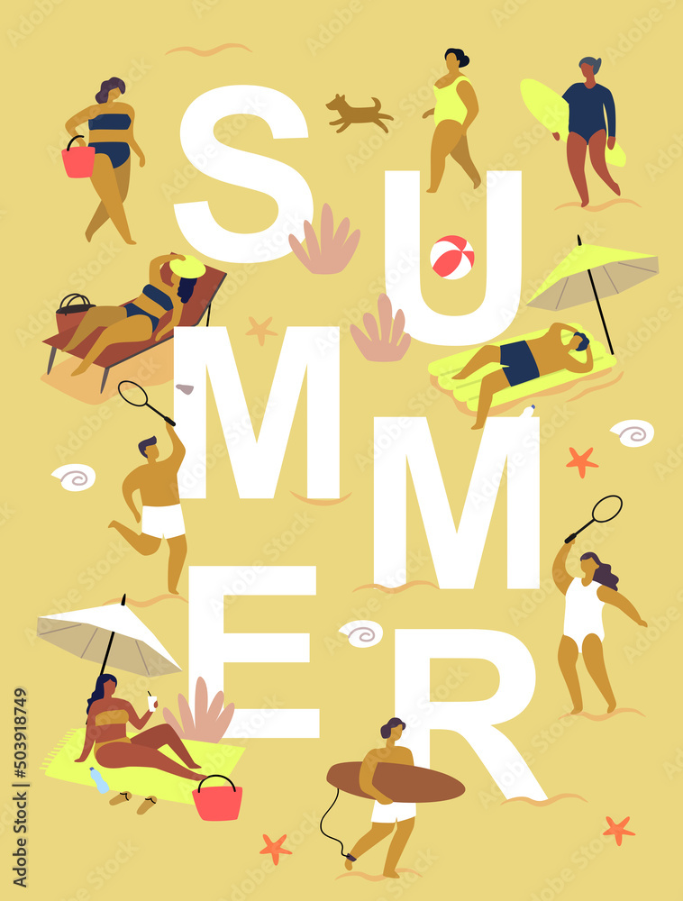 Fototapeta premium Summer people on beach. man and woman enjoying sun and vacations.