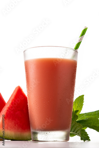 Fresh watermelon juice isolated on white background