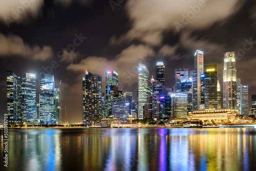 Awesome night view of downtown in Singapore
