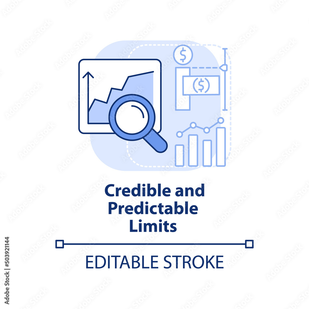 Credible and predictable limits light blue concept icon. Principle of budget planning abstract idea thin line illustration. Isolated outline drawing. Editable stroke. Arial, Myriad Pro-Bold fonts used Credible and predictable limits light blue concept icon. Principle of budget planning abstract idea thin line illustration. Isolated outline drawing. Editable stroke. Arial, Myriad Pro-Bold fonts used
