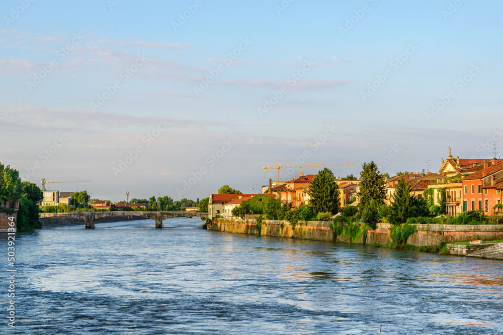 View of waterfront of the Adige River from Ponte Navi, Verona