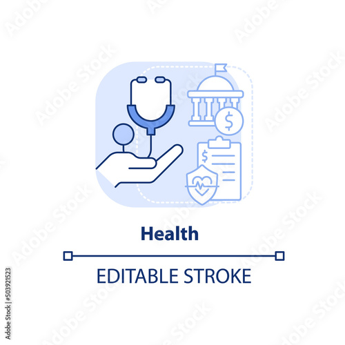 Health light blue concept icon. Healthcare services. Federal support. Expenditures abstract idea thin line illustration. Isolated outline drawing. Editable stroke. Arial, Myriad Pro-Bold fonts used