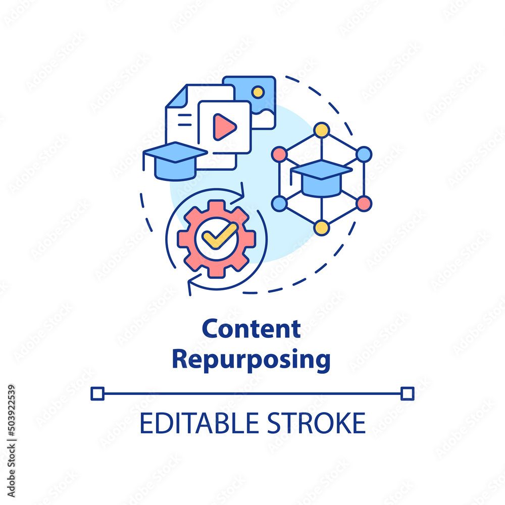 Content repurposing concept icon. Tendency in skill development abstract idea thin line illustration. Choose new formats. Isolated outline drawing. Editable stroke. Arial, Myriad Pro-Bold fonts used