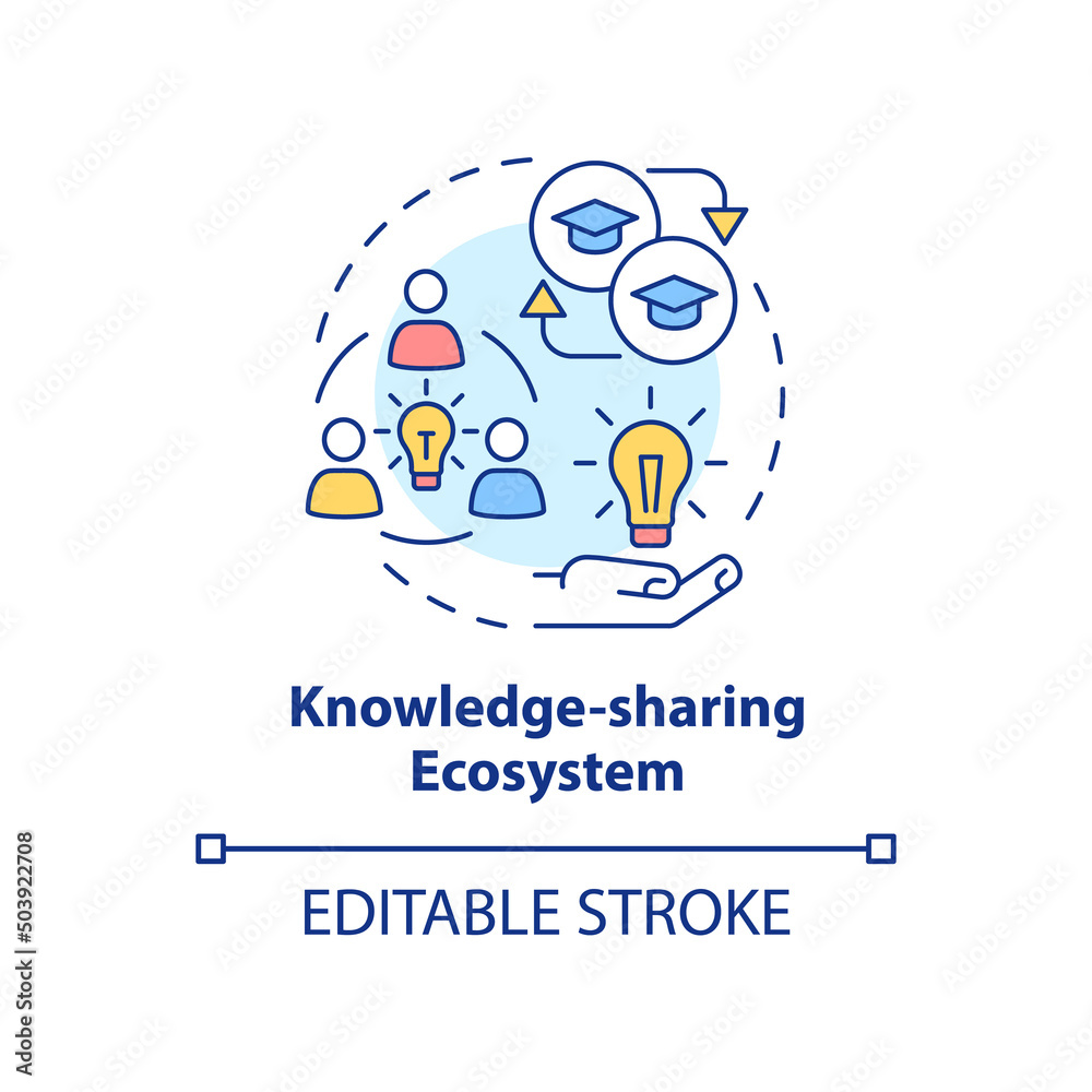 Fototapeta premium Knowledge-sharing ecosystem concept icon. Trendy skill to learn abstract idea thin line illustration. Exchange experience. Isolated outline drawing. Editable stroke. Arial, Myriad Pro-Bold fonts used