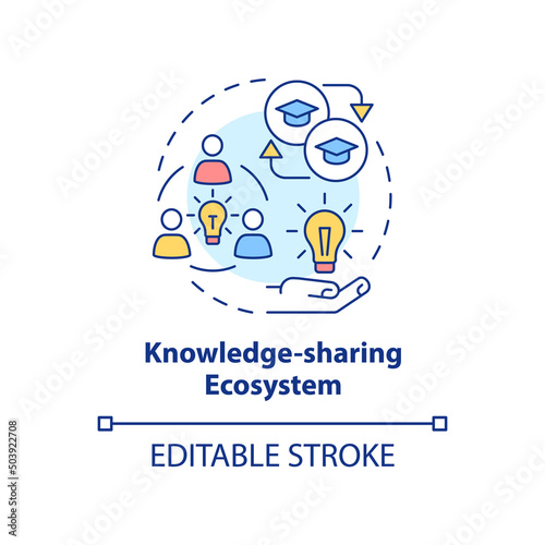Knowledge-sharing ecosystem concept icon. Trendy skill to learn abstract idea thin line illustration. Exchange experience. Isolated outline drawing. Editable stroke. Arial, Myriad Pro-Bold fonts used