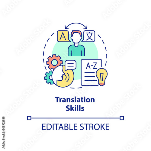 Translation skills concept icon. In demand additional skill abstract idea thin line illustration. Passion for language. Isolated outline drawing. Editable stroke. Arial, Myriad Pro-Bold fonts used