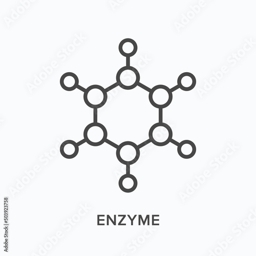 Enzyme flat line icon. Vector outline illustration of molecule. Black thin linear pictogram for science photo