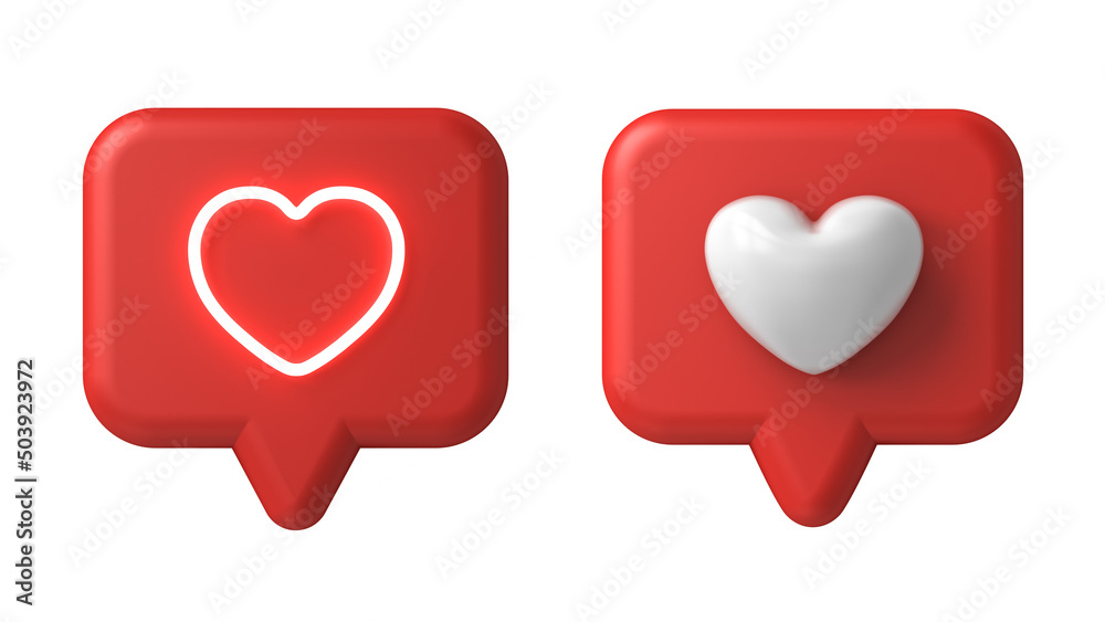 3d love like heart icon social media notification pin isolated over ...