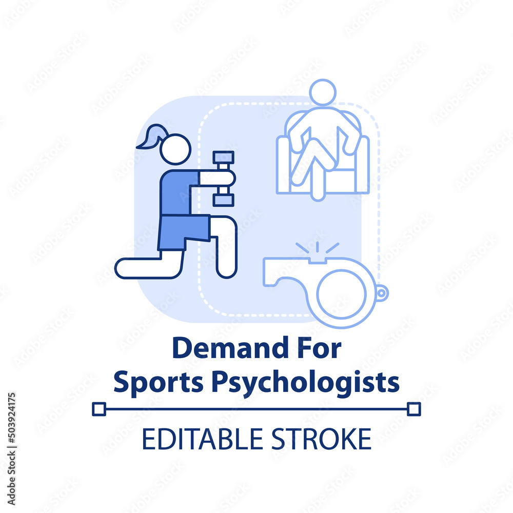 Demand for sports psychologist light blue concept icon. Trend in psychology abstract idea thin line illustration. Isolated outline drawing. Editable stroke. Arial, Myriad Pro-Bold fonts used