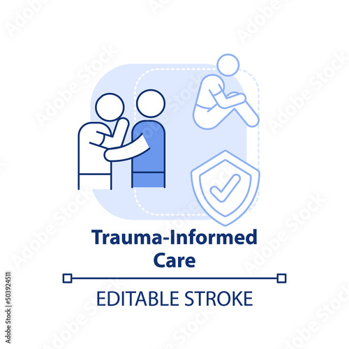Trauma informed care light blue concept icon. Patient healing. Mental health trend abstract idea thin line illustration. Isolated outline drawing. Editable stroke. Arial, Myriad Pro-Bold fonts used