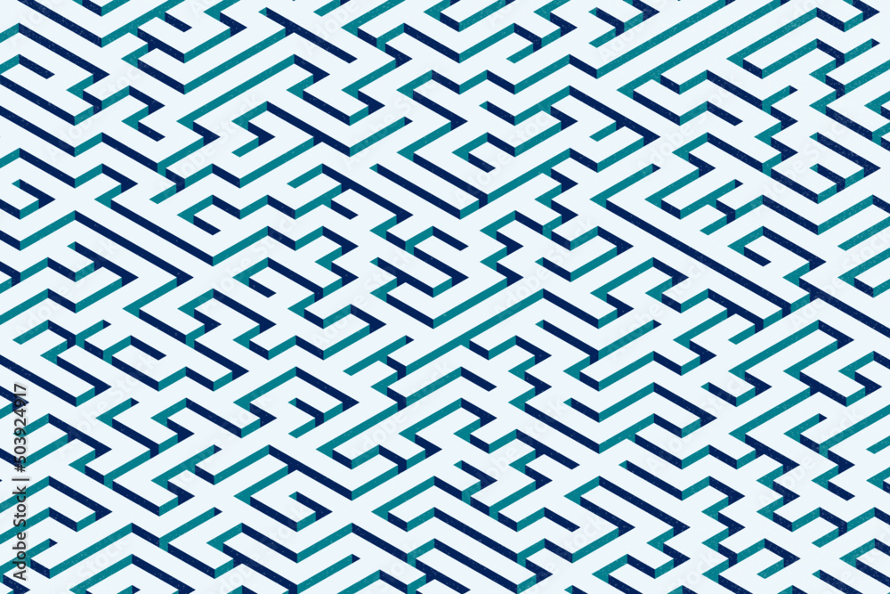 Blue maze abstract pattern design with noisy texture. Isometric depth background illustration Blue maze abstract pattern design with noisy texture. Isometric depth background illustration