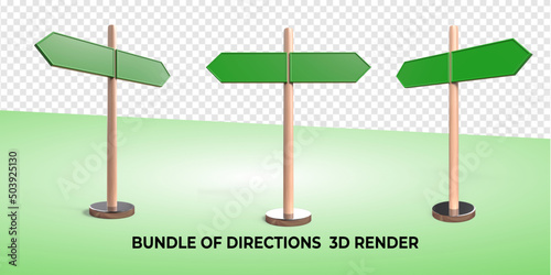 3D bundle of directions, sign,  place village, city