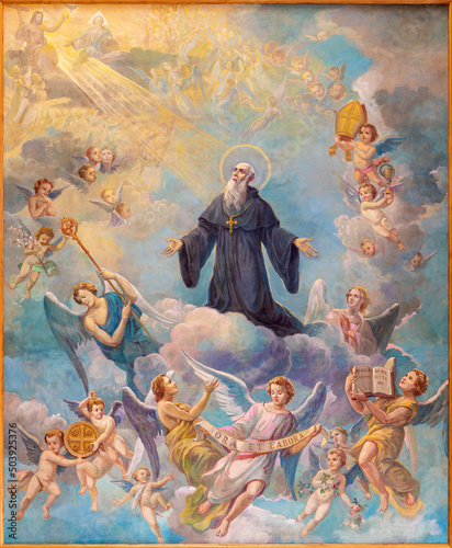 Fényképezés BARI, ITALY - MARCH 3, 2022: The ceiling paintin of Apotheosis of St