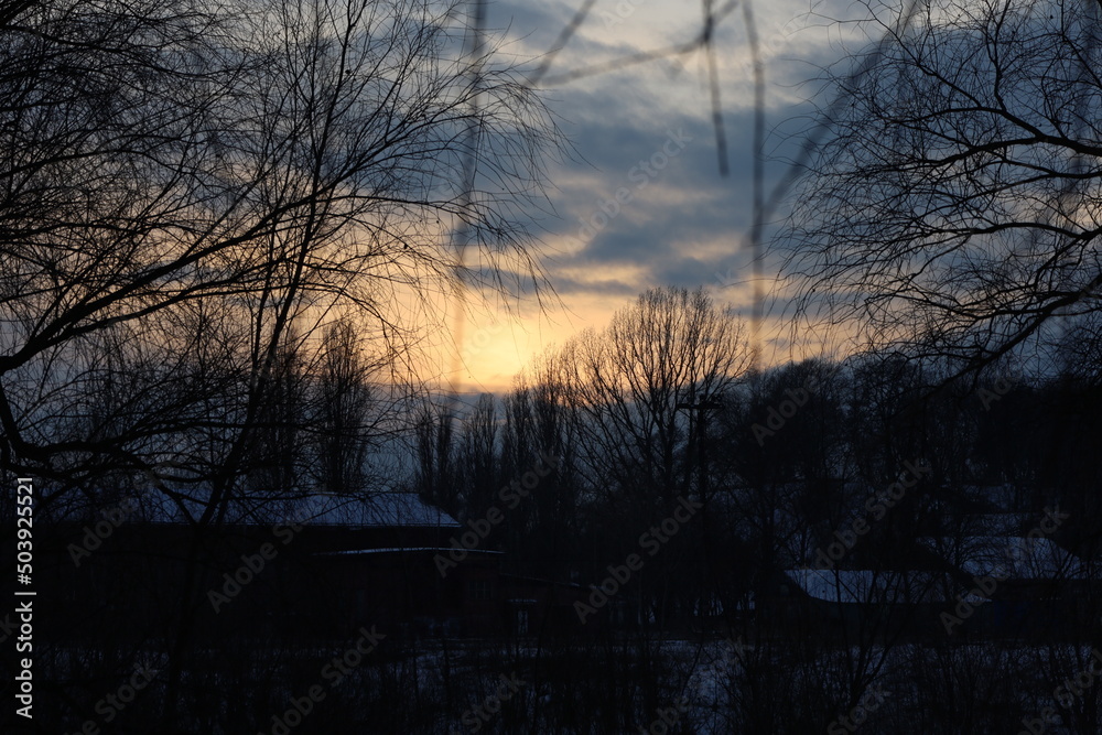 Winter sunset in the village Winter sunset in the village