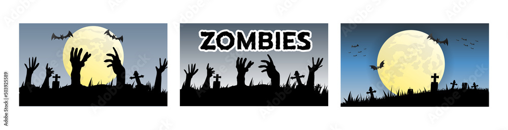 Zombies emerging set in halloween day , Illustration Vector EPS 10