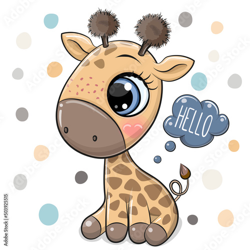 Fototapeta Naklejka Na Ścianę i Meble -  Cartoon Giraffe on a dots background